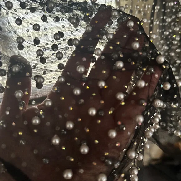 Black Sheer Pearl/Beaded Top - Picture 3 of 4